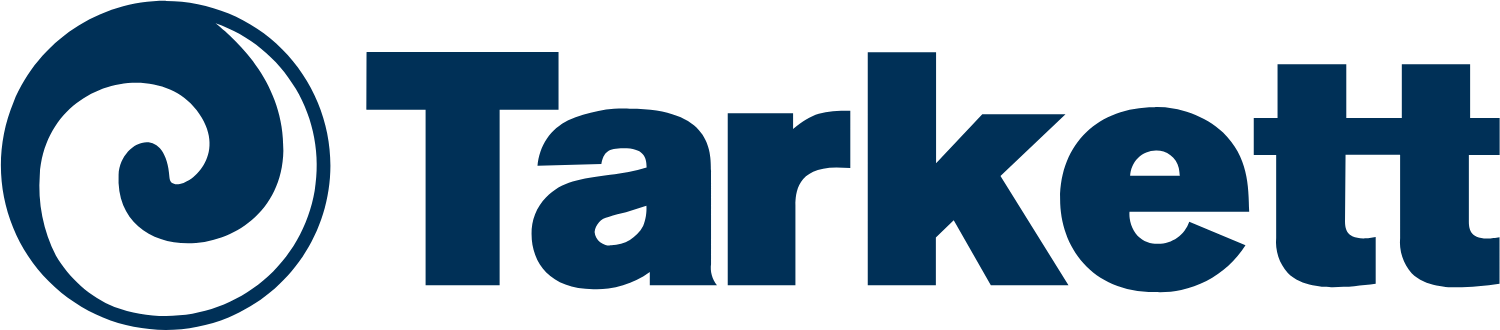 Logo of Tarkett, featuring a blue swirled circle followed by the word "Tarkett" in bold blue letters. The design is simple and modern.